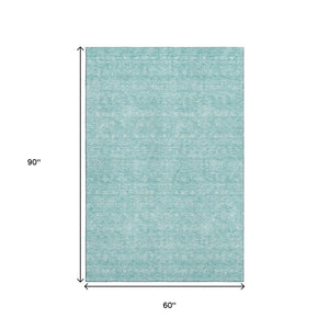 HomeRoots 5' X 8' Aqua and Ivory Floral Area Rug – Durable, Washable Design with UV Protection for Homes 656869