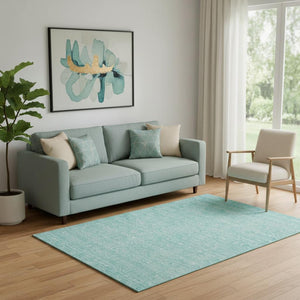 HomeRoots 5' X 8' Aqua and Ivory Floral Area Rug – Durable, Washable Design with UV Protection for Homes 656869