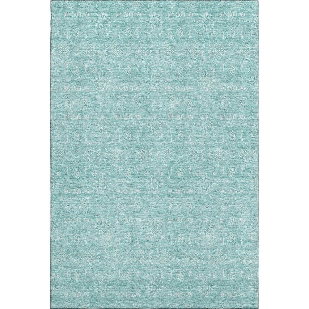 HomeRoots 5' X 8' Aqua and Ivory Floral Area Rug – Durable, Washable Design with UV Protection for Homes 656869