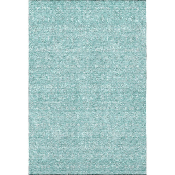HomeRoots 5' X 8' Aqua and Ivory Floral Area Rug – Durable, Washable Design with UV Protection for Homes 656869