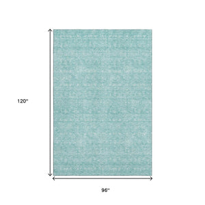 HomeRoots 8' X 10' Aqua Floral Area Rug - Elegant Washable Design with UV Protection for High Traffic Areas 656871
