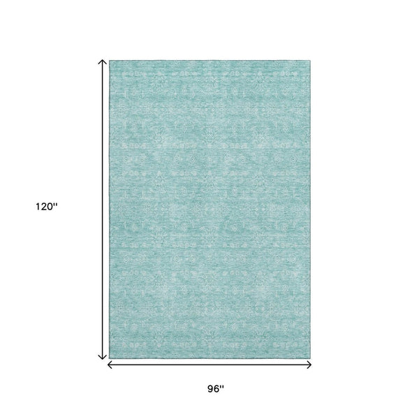 HomeRoots 8' X 10' Aqua Floral Area Rug - Elegant Washable Design with UV Protection for High Traffic Areas 656871