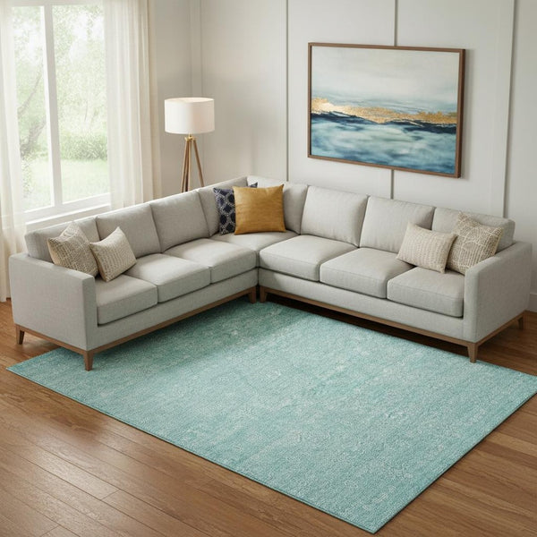 HomeRoots 8' X 10' Aqua Floral Area Rug - Elegant Washable Design with UV Protection for High Traffic Areas 656871