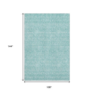HomeRoots 9' X 12' Aqua & Ivory Floral Area Rug - Washable, UV-Protected, Durable for Busy Homes & Kids 656872