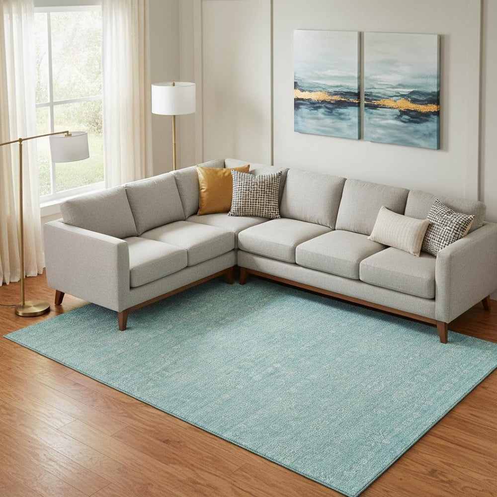 HomeRoots 9' X 12' Aqua & Ivory Floral Area Rug - Washable, UV-Protected, Durable for Busy Homes & Kids 656872