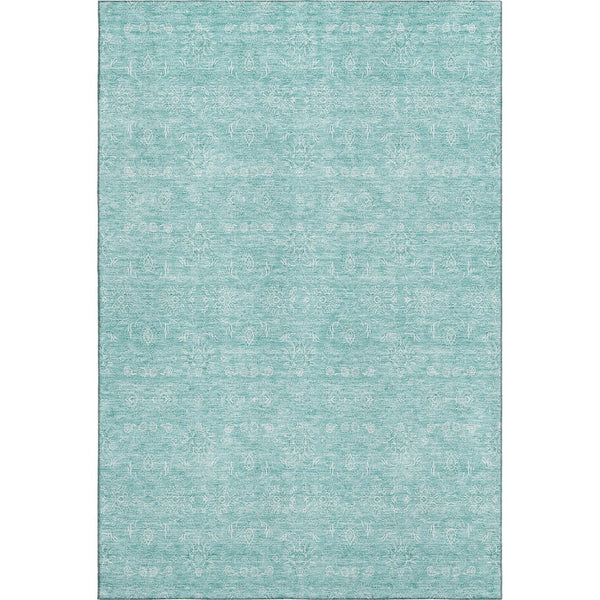 HomeRoots 9' X 12' Aqua & Ivory Floral Area Rug - Washable, UV-Protected, Durable for Busy Homes & Kids 656872