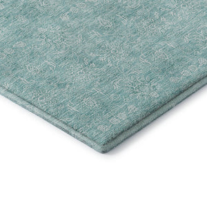 HomeRoots 9' X 12' Aqua & Ivory Floral Area Rug - Washable, UV-Protected, Durable for Busy Homes & Kids 656872