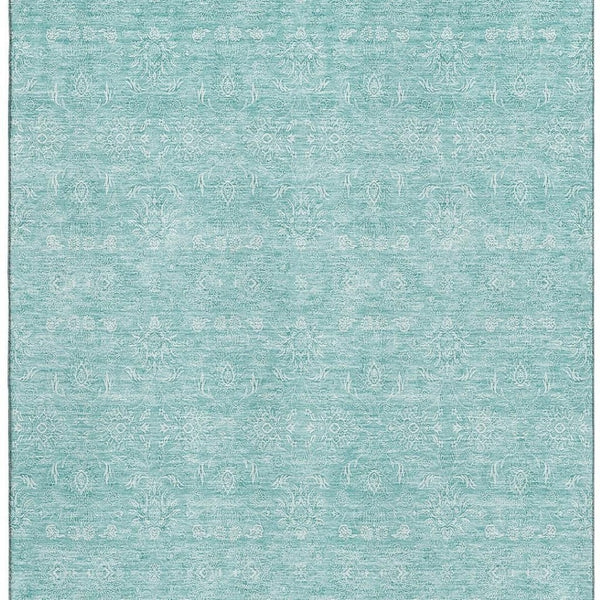 HomeRoots 9' X 12' Aqua & Ivory Floral Area Rug - Washable, UV-Protected, Durable for Busy Homes & Kids 656872