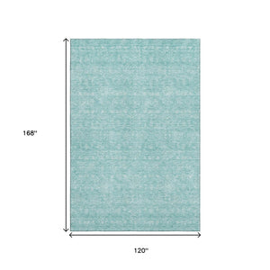 HomeRoots 10' Aqua and Ivory Floral Area Rug - Washable, UV Protected, Stain Resistant for Busy Homes! 656873