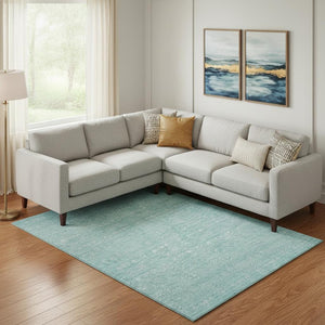 HomeRoots 10' Aqua and Ivory Floral Area Rug - Washable, UV Protected, Stain Resistant for Busy Homes! 656873