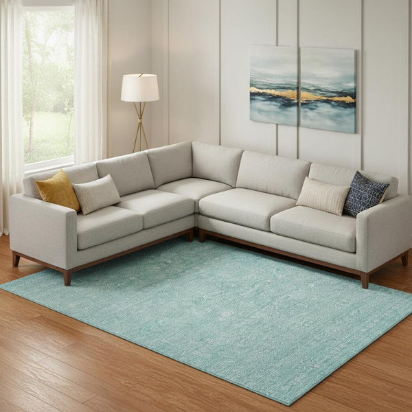 HomeRoots 10' Aqua and Ivory Floral Area Rug - Washable, UV Protected, Stain Resistant for Busy Homes! 656873