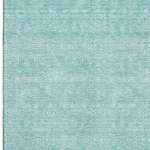 HomeRoots 10' Aqua and Ivory Floral Area Rug - Washable, UV Protected, Stain Resistant for Busy Homes! 656873