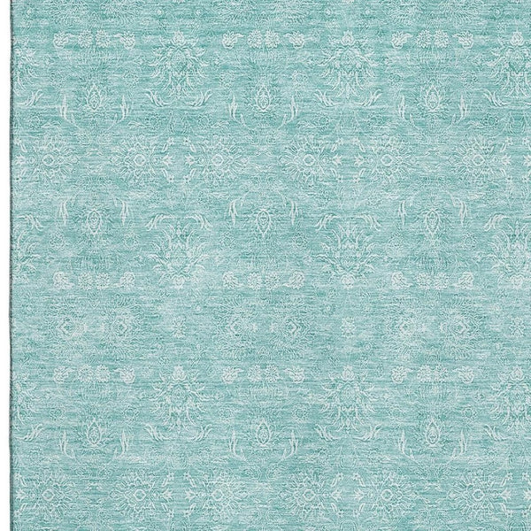 HomeRoots 10' Aqua and Ivory Floral Area Rug - Washable, UV Protected, Stain Resistant for Busy Homes! 656873