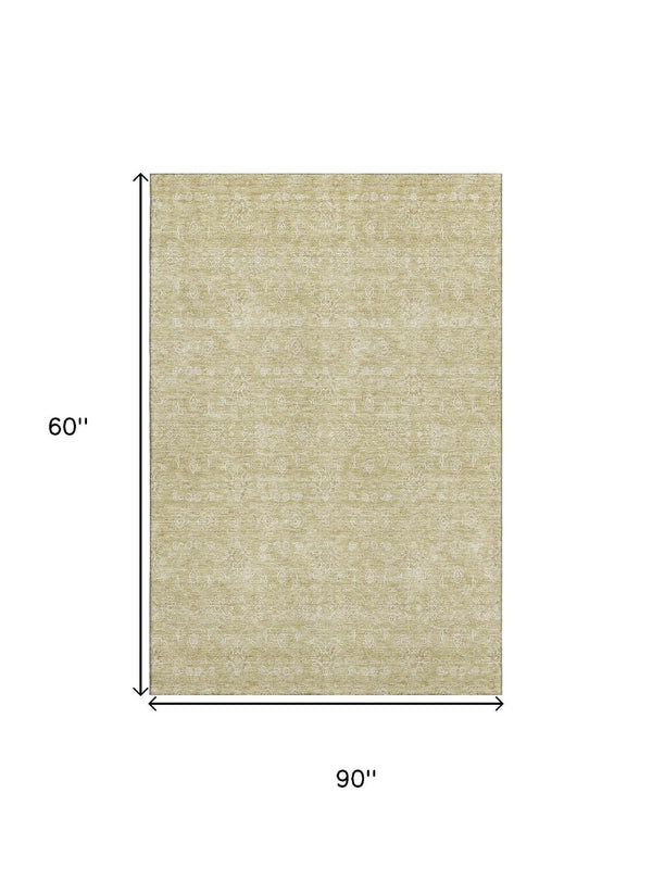 HomeRoots 5' X 8' Beige Floral Area Rug – Washable, UV-Protected, Stain-Resistant for Family-Friendly Spaces 656875