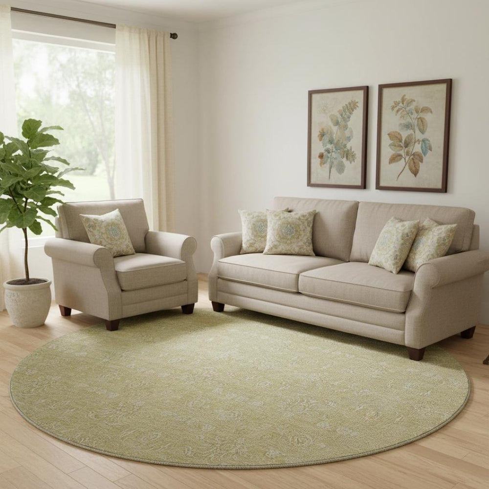 HomeRoots 8' Beige and Ivory Floral Round Area Rug - Washable, UV-Protected, Pet-Friendly Elegance for Homes 656876