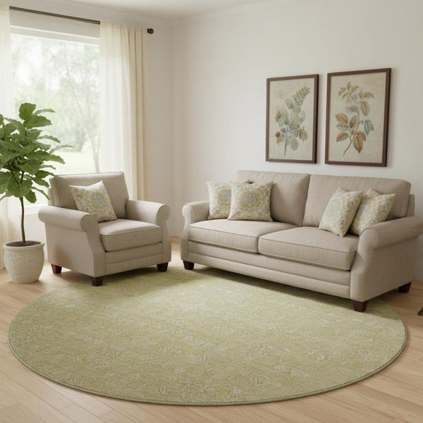HomeRoots 8' Beige and Ivory Floral Round Area Rug - Washable, UV-Protected, Pet-Friendly Elegance for Homes 656876