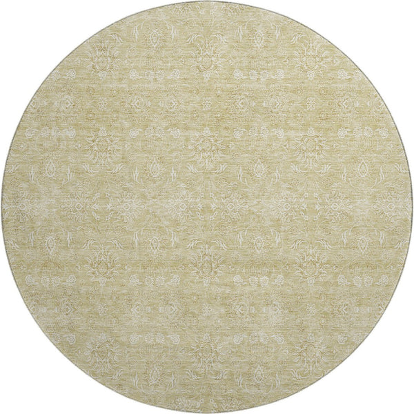 HomeRoots 8' Beige and Ivory Floral Round Area Rug - Washable, UV-Protected, Pet-Friendly Elegance for Homes 656876