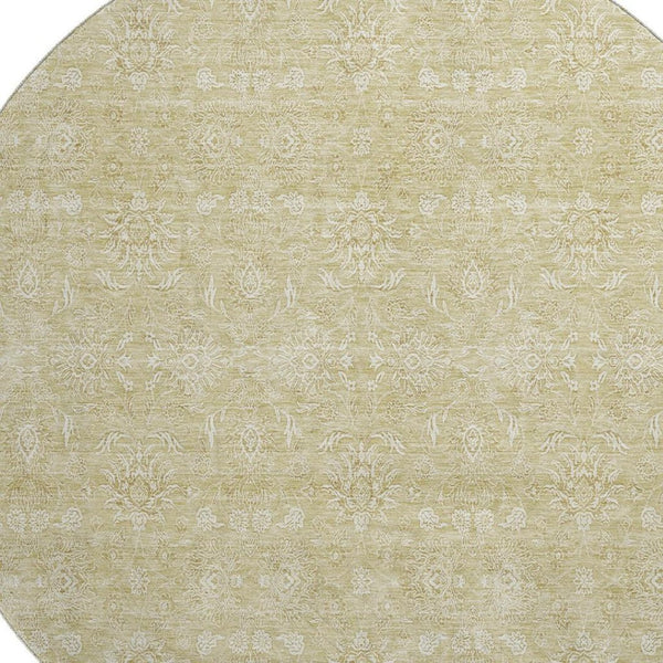 HomeRoots 8' Beige and Ivory Floral Round Area Rug - Washable, UV-Protected, Pet-Friendly Elegance for Homes 656876