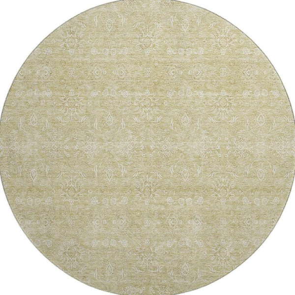 HomeRoots 8' Beige and Ivory Floral Round Area Rug - Washable, UV-Protected, Pet-Friendly Elegance for Homes 656876