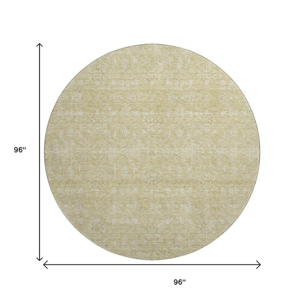 HomeRoots 8' Beige and Ivory Floral Round Area Rug - Washable, UV-Protected, Pet-Friendly Elegance for Homes 656876