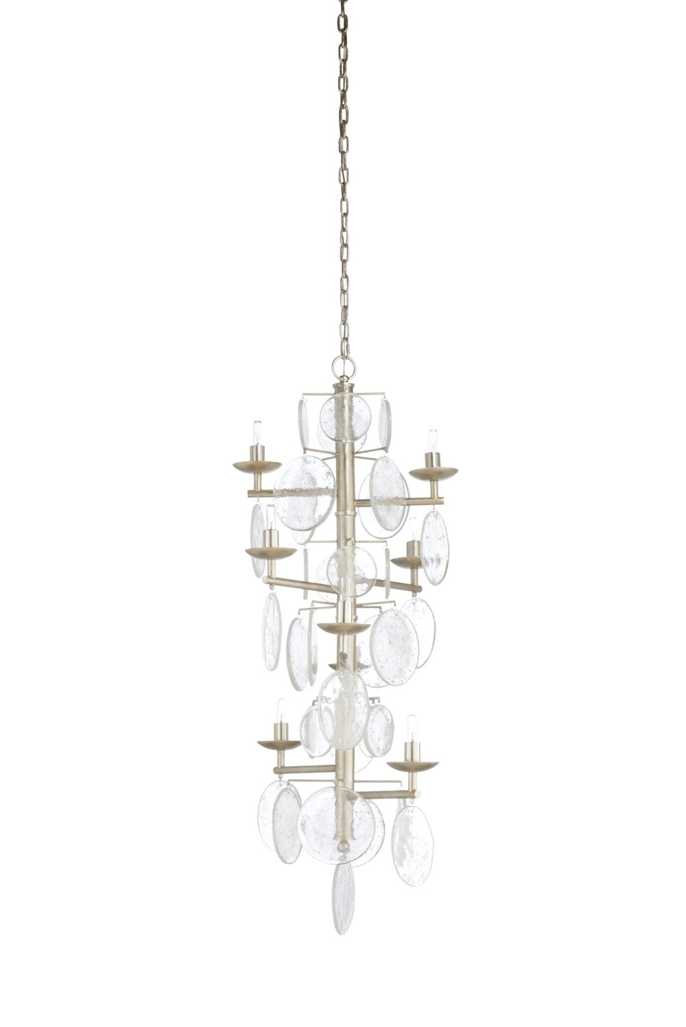 Wildwood Liza Antique Silver Leaf Chandelier With Hand-Applied Glass Discs, Adjustable 72" Chain Elegance 65688