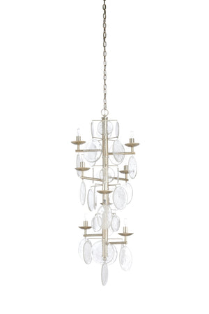 Wildwood Liza Antique Silver Leaf Chandelier With Hand-Applied Glass Discs, Adjustable 72" Chain Elegance 65688