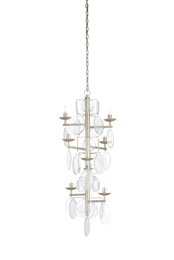 Wildwood Liza Antique Silver Leaf Chandelier With Hand-Applied Glass Discs, Adjustable 72" Chain Elegance 65688