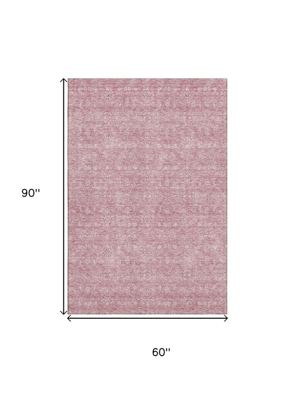 HomeRoots 5' X 8' Blush and Ivory Floral Area Rug - Washable, Stain-Resistant, UV Protected for Family Spaces 656881