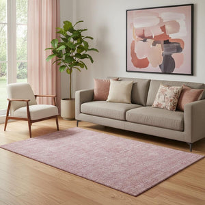 HomeRoots 5' X 8' Blush and Ivory Floral Area Rug - Washable, Stain-Resistant, UV Protected for Family Spaces 656881