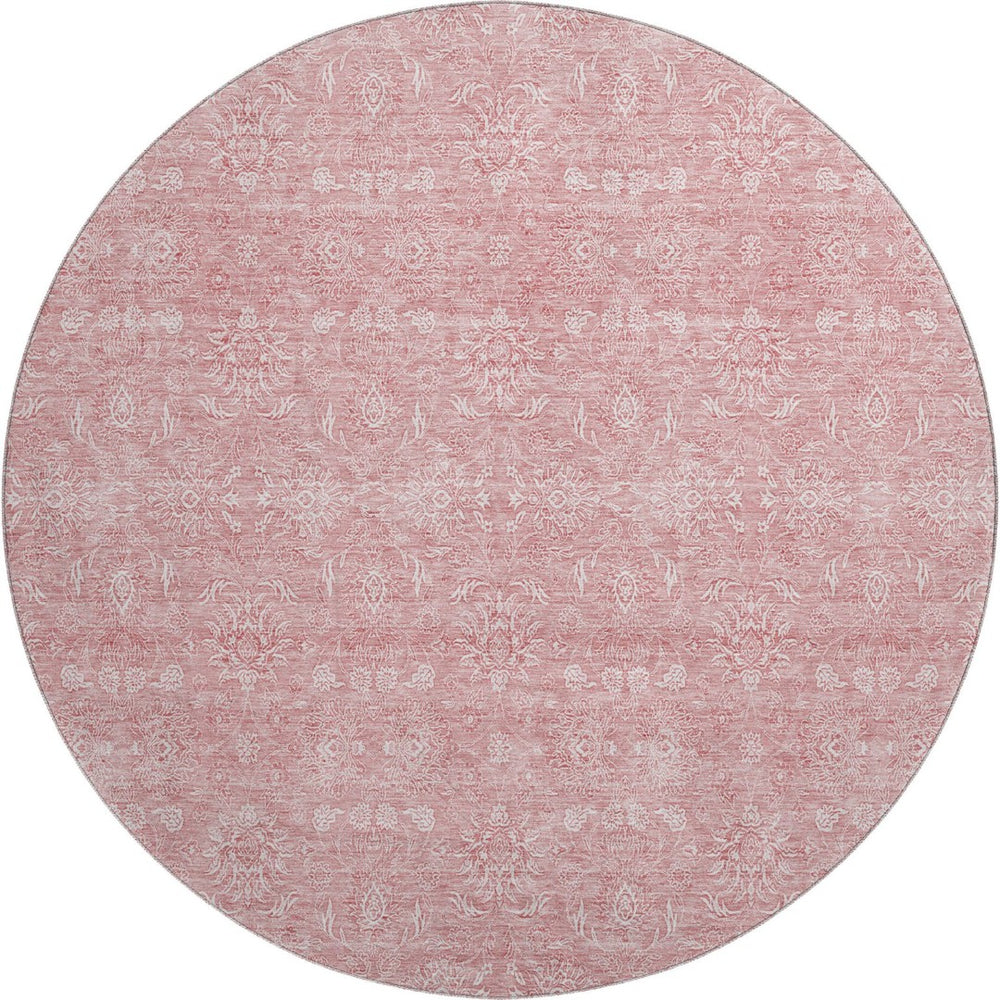 HomeRoots 8' Blush and Ivory Floral Washable Round Rug – Durable, Stain Resistant with UV Protection for Homes 656882