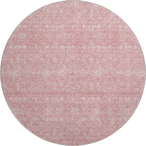 HomeRoots 8' Blush and Ivory Floral Washable Round Rug – Durable, Stain Resistant with UV Protection for Homes 656882