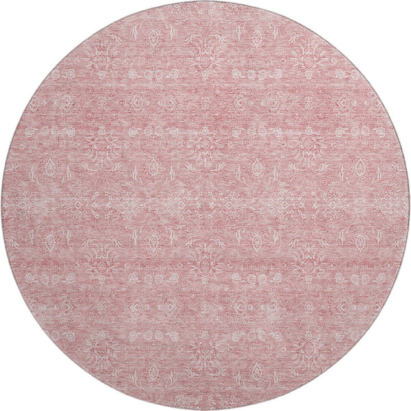 HomeRoots 8' Blush and Ivory Floral Washable Round Rug – Durable, Stain Resistant with UV Protection for Homes 656882
