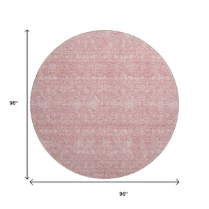 HomeRoots 8' Blush and Ivory Floral Washable Round Rug – Durable, Stain Resistant with UV Protection for Homes 656882