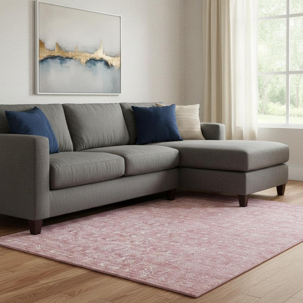 HomeRoots 8' X 10' Blush and Ivory Floral Area Rug – Durable, Washable, UV Protected for Homes with Kids & Pets 656883
