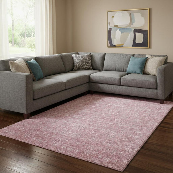 HomeRoots 10' X 14' Blush and Ivory Floral Washable Area Rug - Durable, UV-Protected, Perfect for Family Spaces! 656885