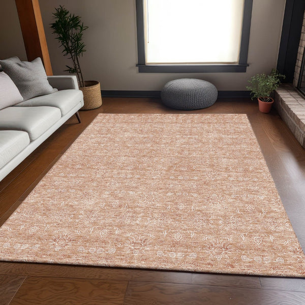 HomeRoots 5' X 8' Coral Floral Area Rug - Washable, UV Protected, Pet-Friendly with Timeless Style & Comfort 656887