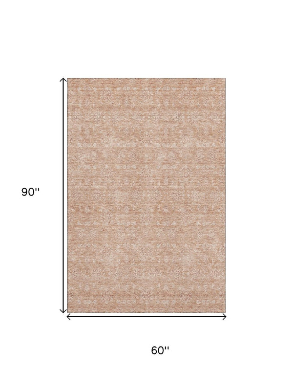 HomeRoots 5' X 8' Coral Floral Area Rug - Washable, UV Protected, Pet-Friendly with Timeless Style & Comfort 656887