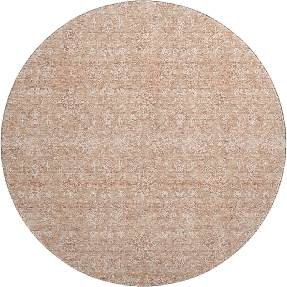 HomeRoots 8' Coral and Ivory Floral Washable Round Rug - Stain-Resistant, UV-Protected, Perfect for Homes! 656888