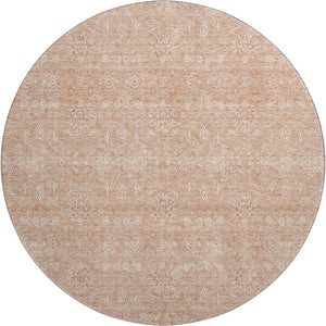 HomeRoots 8' Coral and Ivory Floral Washable Round Rug - Stain-Resistant, UV-Protected, Perfect for Homes! 656888