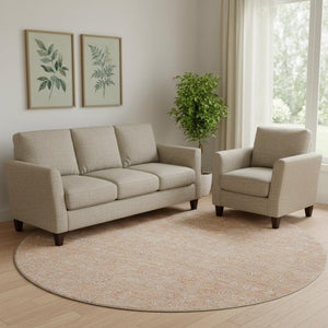 HomeRoots 8' Coral and Ivory Floral Washable Round Rug - Stain-Resistant, UV-Protected, Perfect for Homes! 656888