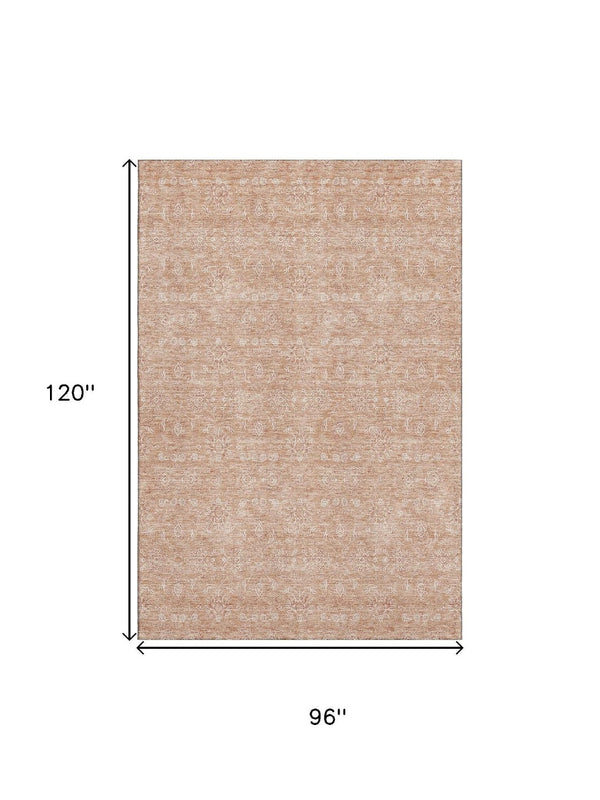 HomeRoots 8' X 10' Coral and Ivory Floral Washable Area Rug – Durable, Soft, UV Protected, Perfect for Families! 656889