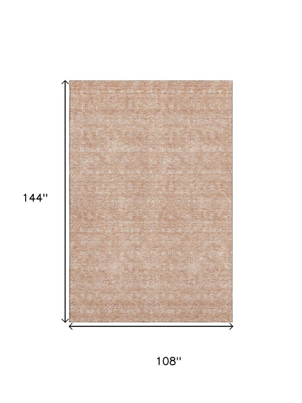 HomeRoots 9' X 12' Coral Ivory Floral Washable Area Rug – Durable, Kid & Pet-Friendly with UV Protection 656890