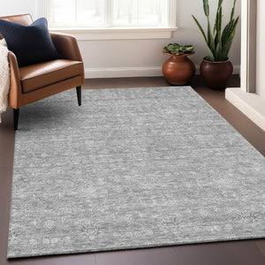 HomeRoots 5' X 8' Gray and Ivory Floral Area Rug – Durable, Washable Design with UV Protection for Homes 656893