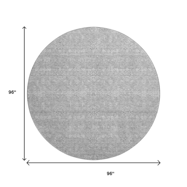 HomeRoots 8' Gray And Ivory Floral Round Rug – Washable, UV Protected, Durable for Indoor & Outdoor Use! 656894