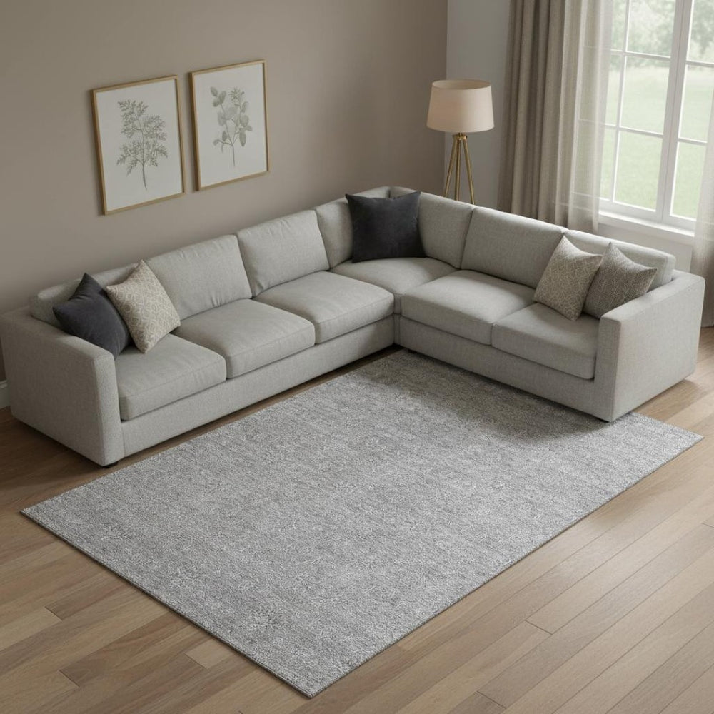 HomeRoots 8' X 10' Gray And Ivory Floral Washable Area Rug with UV Protection for Stylish, Durable Spaces 656895