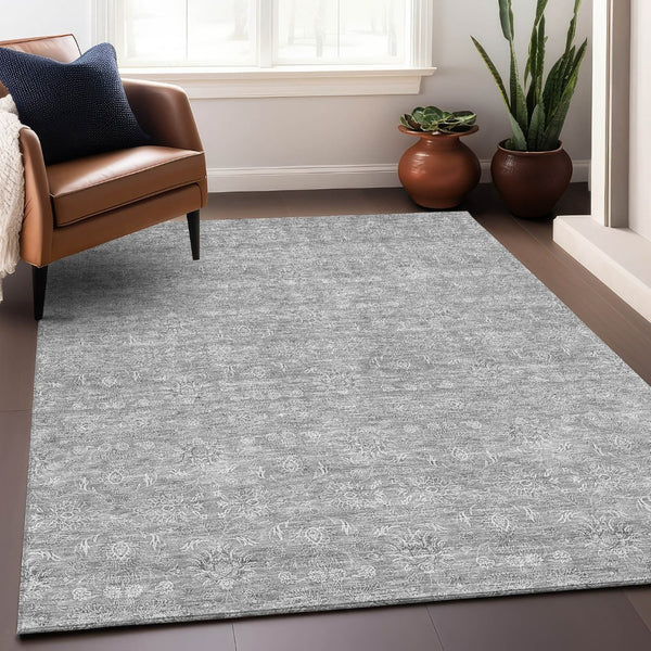HomeRoots 8' X 10' Gray And Ivory Floral Washable Area Rug with UV Protection for Stylish, Durable Spaces 656895