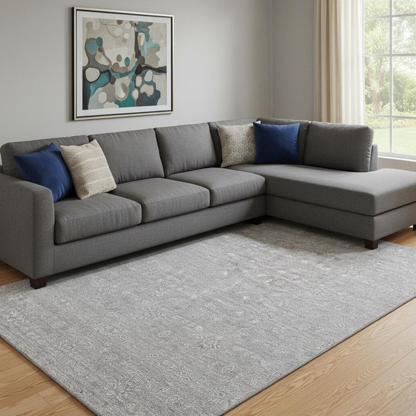 HomeRoots 10' X 14' Gray And Ivory Floral Area Rug – Washable, UV Protected, Stylish, Perfect for High-Traffic Spaces 656897