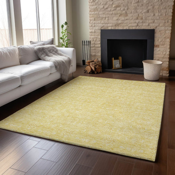 HomeRoots 5' X 8' Amber and Ivory Floral Area Rug - Washable, Stain Resistant, UV Protected for Everyday Elegance 656899