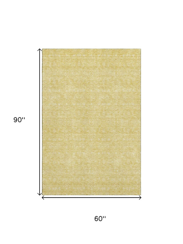 HomeRoots 5' X 8' Amber and Ivory Floral Area Rug - Washable, Stain Resistant, UV Protected for Everyday Elegance 656899