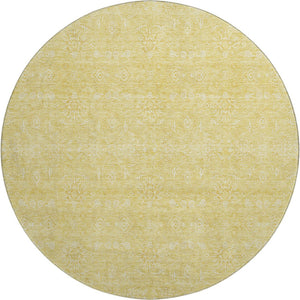 HomeRoots 8' Amber and Ivory Floral Washable Round Rug – Durable, Stain-Resistant, UV Protected for Homes 656900